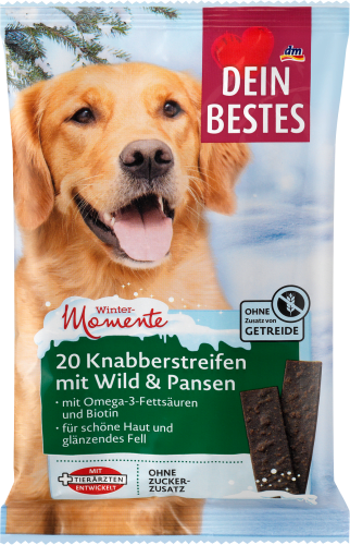 Kausnack Hund, Knabberstreifen mit Wild & Pansen, Wintermomente, 200 g