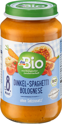 g, 220 Demeter, 220 Bolognese ab Dinkel-Spaghetti dem Menü 8. Monat, g