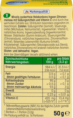 Bonbon, Ingwer-Zitronenmelisse, zuckerfrei, 50 g
