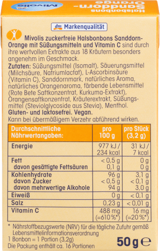 Bonbon, Sanddorn-Orange, zuckerfrei, 50 g