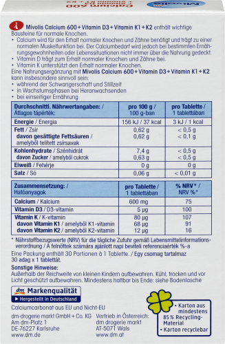 Calcium 600 + Vitamin D3 30 St., + K2, + K1 50 g