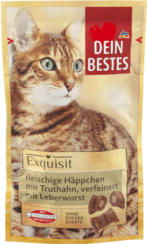 Katzenleckerli fleischige Häppchen mit Truthahn & Leberwurst, Exquisit, 40 g