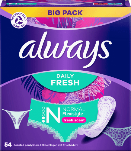 Slipeinlagen Daily Fresh Normal Flexistyle mit Frischeduft BigPack, 54 St