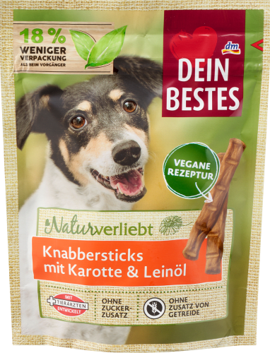 Hundeleckerli, Knabbersticks mit Karotte, Naturverliebt, vegan, 60 g | Leckerlis für Hunde