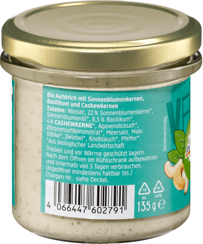 vegane Streichcreme Basilikum, 135 g