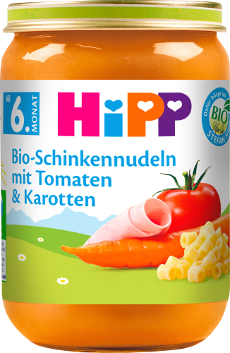 dem Karotten ab & Monat, Tomaten Menü g 6. mit Bio-Schinkennudeln 190