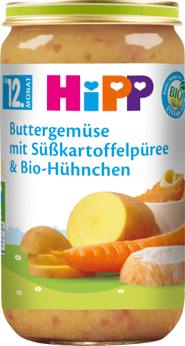 Menü Buttergemüse mit Süßkartoffelpüree & Bio-Hühnchen ab dem 12. Monat, 250 g
