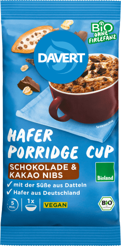 Cup, 65 g mit Hafer Schokolade Porridge Nibs, Kakao