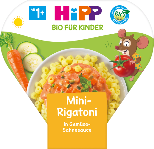 Kinder Bio Gemüse-Sahnesauce Jahr, Mini-Rigatoni 250 in Kinderteller Pasta ab 1 g