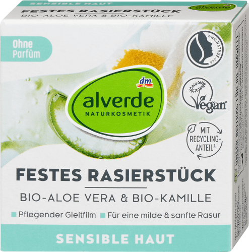 Festes Rasierstück Bio-Aloe Vera, Bio-Kamille, 50 g | Rasierschaum & Rasiergel