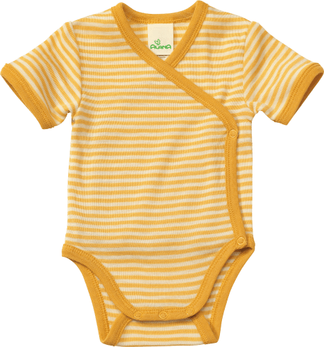Wickelbody aus Bio-Wolle und Seide, gelb & weiß, Gr. 74/80, 1 St | Baby Bodies & Strampler