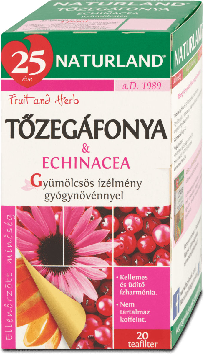 NATURLAND Tőzegáfonyaechinacea gyümölcstea 20x2g, 20 tasak dm.hu