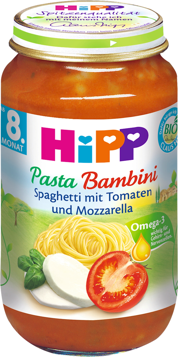 Hipp Menü Pasta Bambini Spaghetti mit Tomaten und Mozarella ab 8. Monat