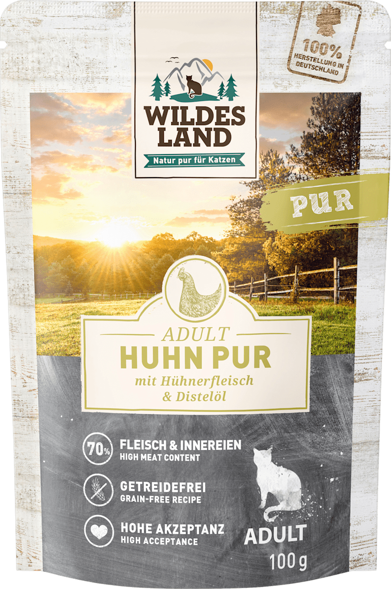 wildes land nassfutter fur katzen huhn pur 100 g dauerhaft gunstig online kaufen dm de