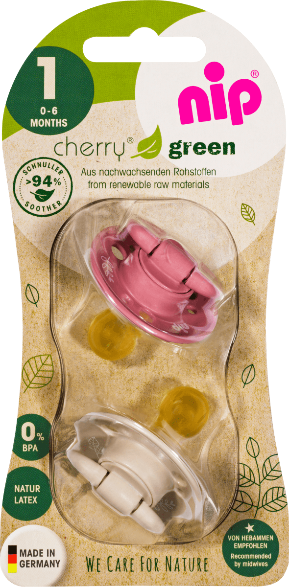 COLOURS Violett//Lila//Beige Empfohlen ab 6 Monaten Größe 2: 4 Stück nip Bio Baby Schnuller Cherry Green kirschform aus Naturkautschuk