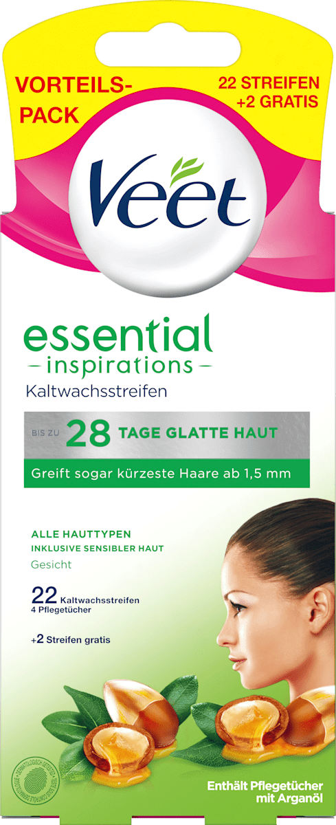 Veet Kaltwachsstreifen Gesicht Essential Inspirations 22 St Dauerhaft Gunstig Online Kaufen Dm De