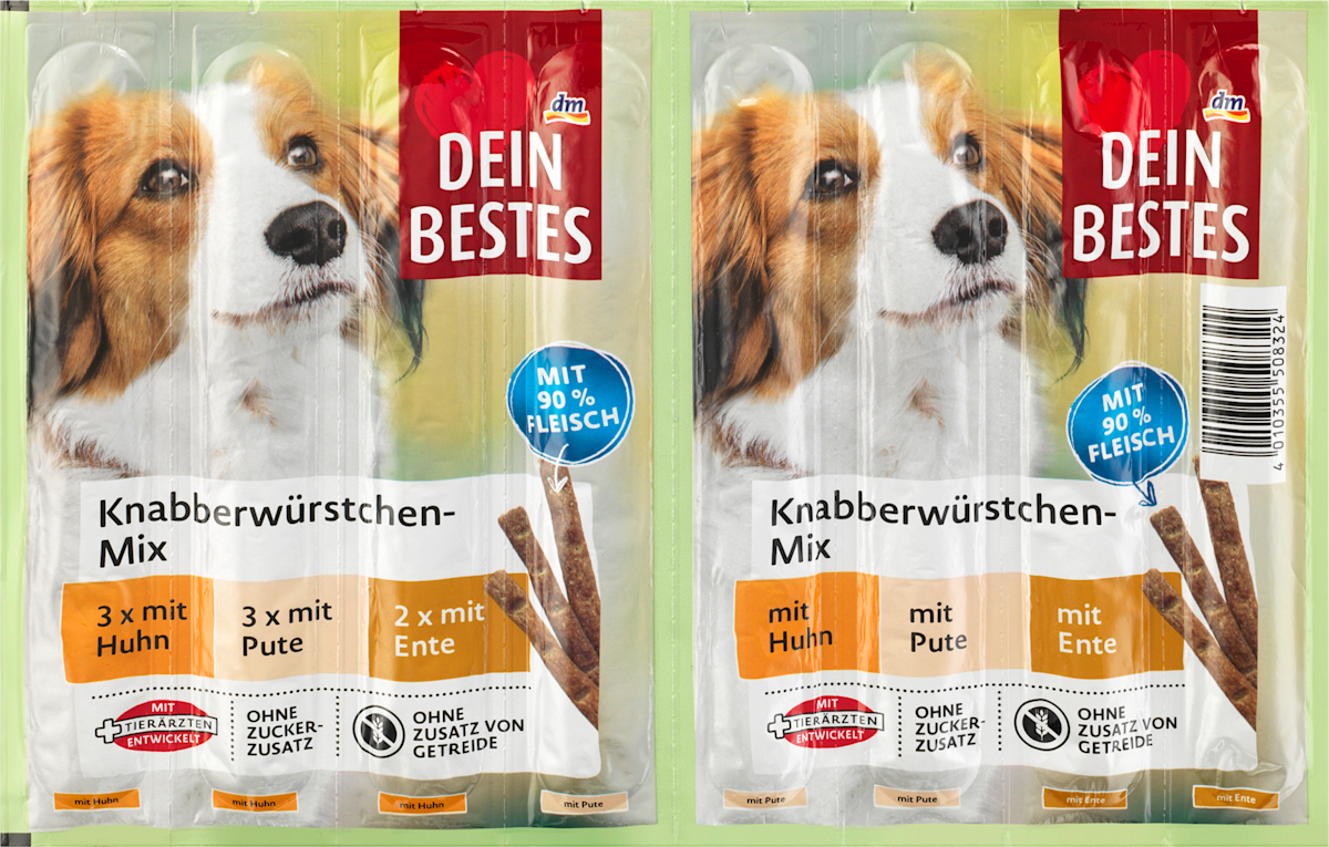 Dein Bestes Snack für Hunde, Knabberwürstchen Mix mit 90 Fleisch, 88 g