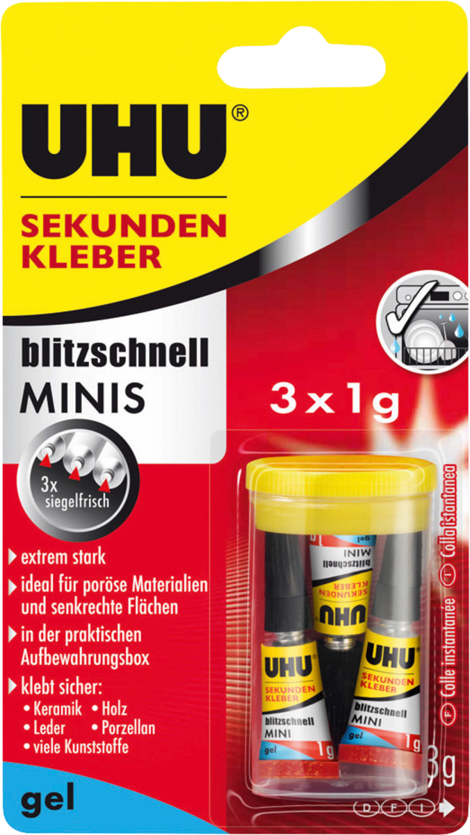 Uhu Sekundenkleber Blitzschnell Minis Gel 3x1g 3 G Dauerhaft Gunstig Online Kaufen Dm De
