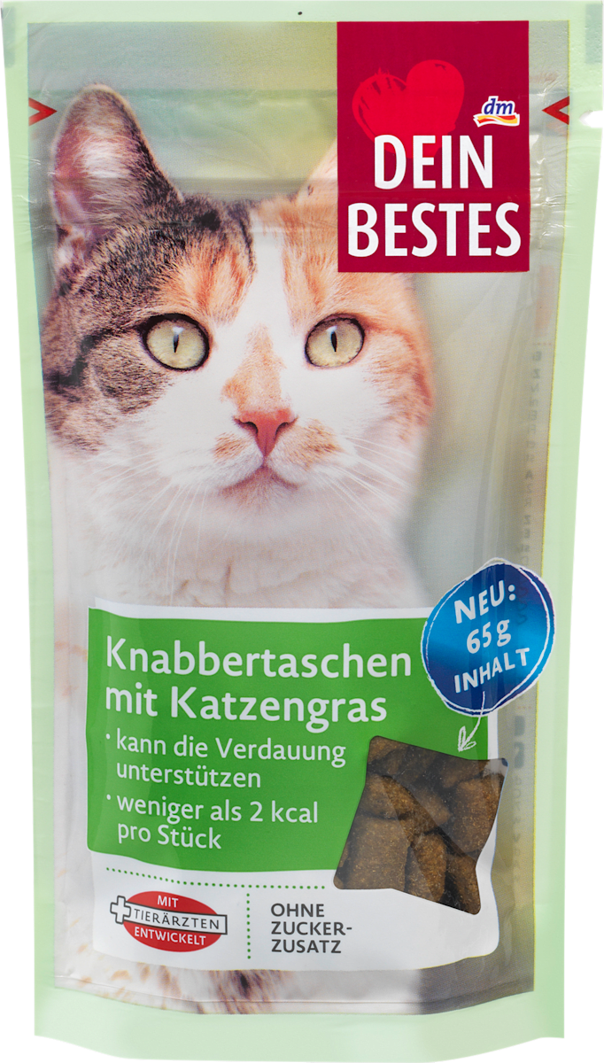 Dein Bestes Snack für Katzen, Knabbertaschen mit Katzengras, 65 g
