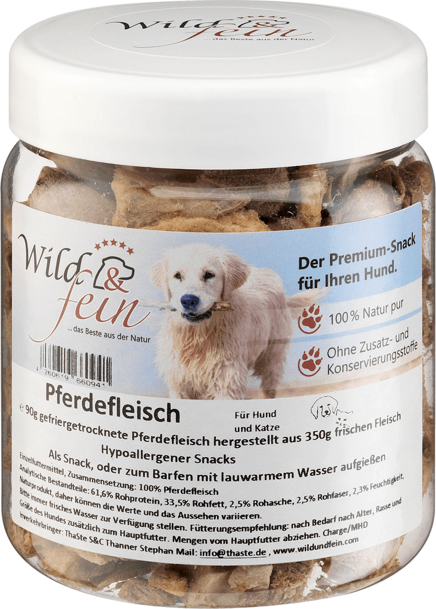 Wild &amp; fein Snack für Hunde &amp; Katzen, Pferdefleisch