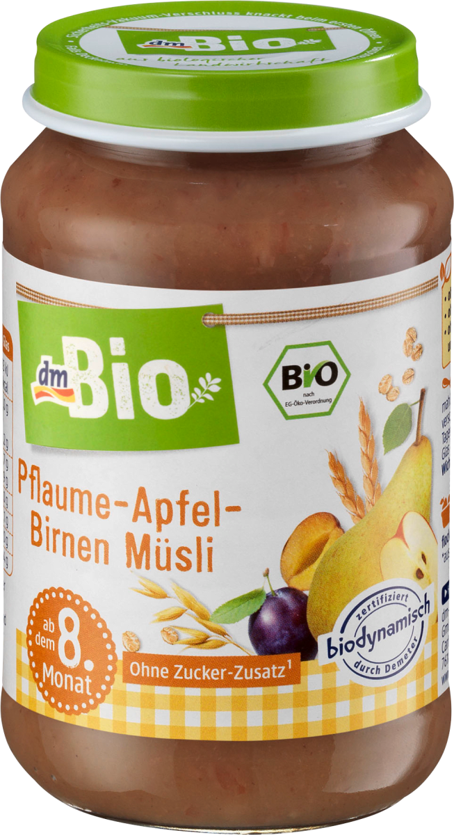 dmBio Pflaume-Apfel-Birnen Müsli ab 8. Monat, Demeter, 190 g dauerhaft ...