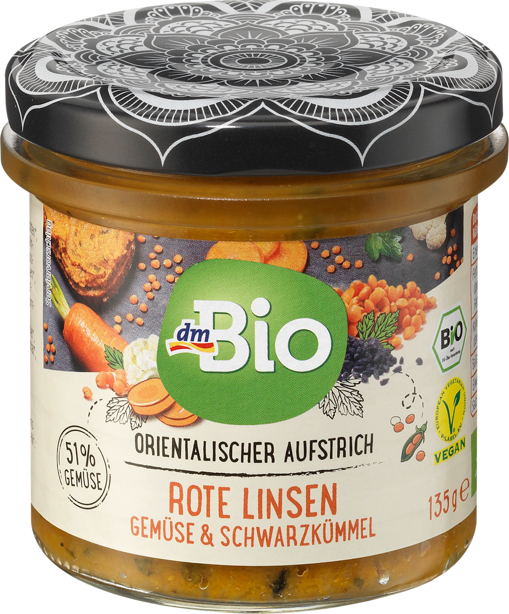 dmBio Orientalischer Aufstrich Rote Linsen Gemüse &amp; Schwarzkümmel, 135 ...