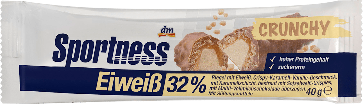 Sportness Eiweiss Riegel 32 Crispy Karamell Vanille Geschmack Mit Milchschokolade Uberzogen 40 G Dauerhaft Gunstig Online Kaufen Dm De