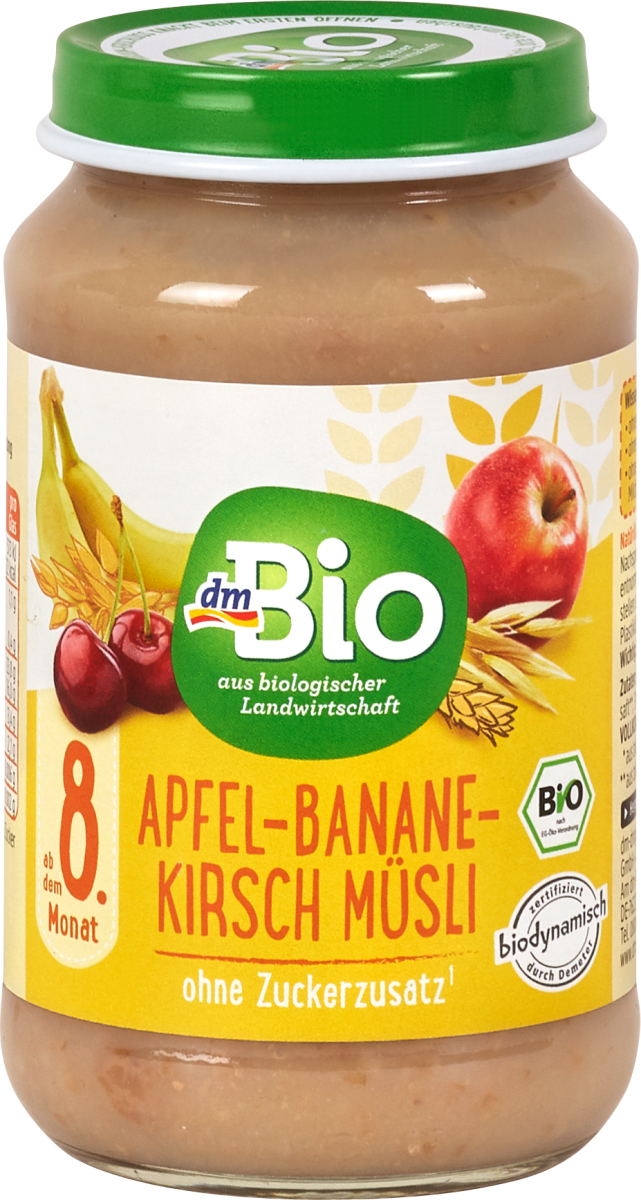 dmBio Fruchtbrei Apfel-Banane-Kirsch Müsli, 190 g | dm.at