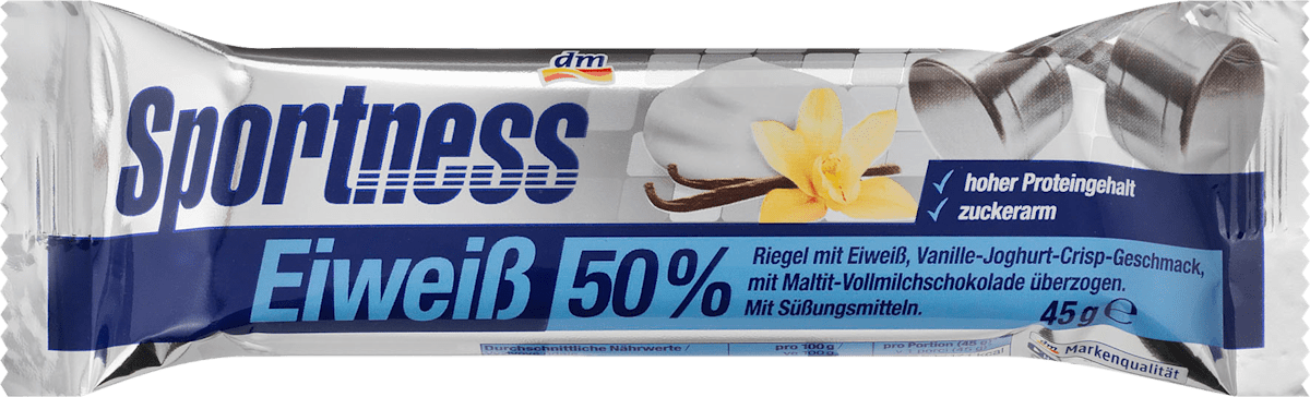 Sportness Eiweiss Riegel 50 Vanille Joghurt Crisp Geschmack Mit Vollmilch Schokolade Uberzogen 45 G Dauerhaft Gunstig Online Kaufen Dm De