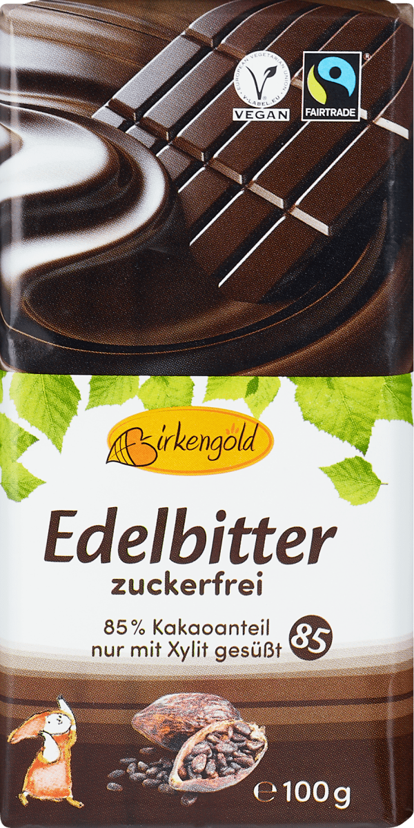 Birkengold EdelbitterSchokolade mit Süßungsmittel Xylit, 100 g dm.at
