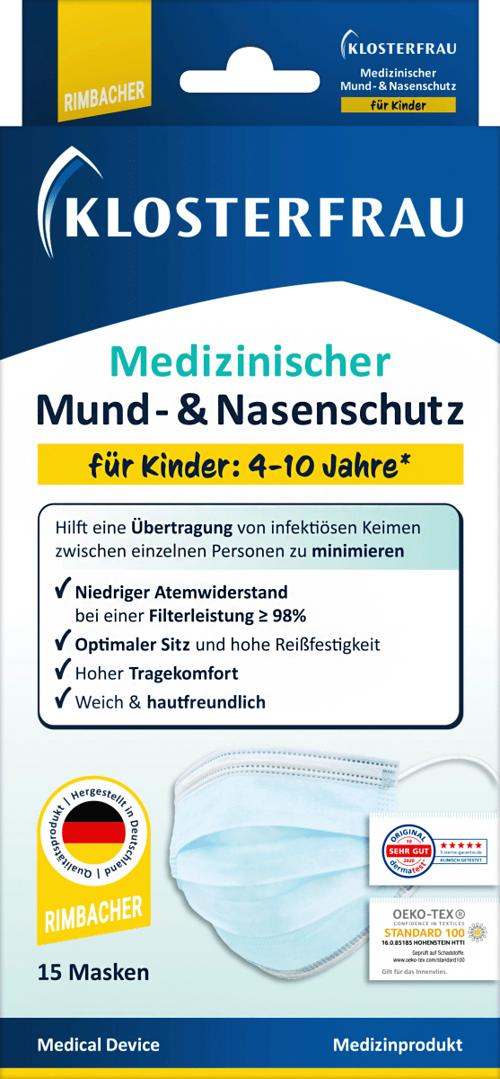 Klosterfrau Medizinische Mundschutzmaske Fur Kinder 4 10j Einweg 15 St Dauerhaft Gunstig Online Kaufen Dm De