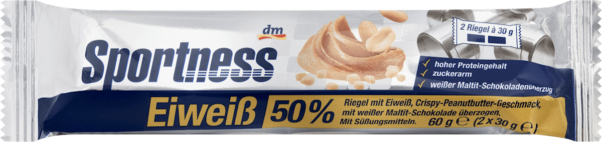 Sportness Eiweiss Riegel 50 Crispy Peanutbutter Geschmack Mit Weisser Maltit Schokolade Uberzogen 2x30g 60 G Dauerhaft Gunstig Online Kaufen Dm De