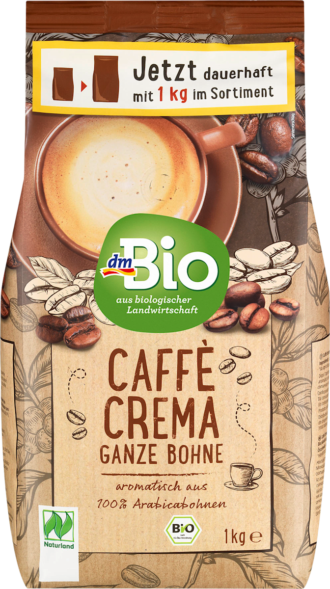 dmBio Kaffee, Caffè Crema, ganze Bohne, Naturland, 1 kg dauerhaft günstig online kaufen | dm.de