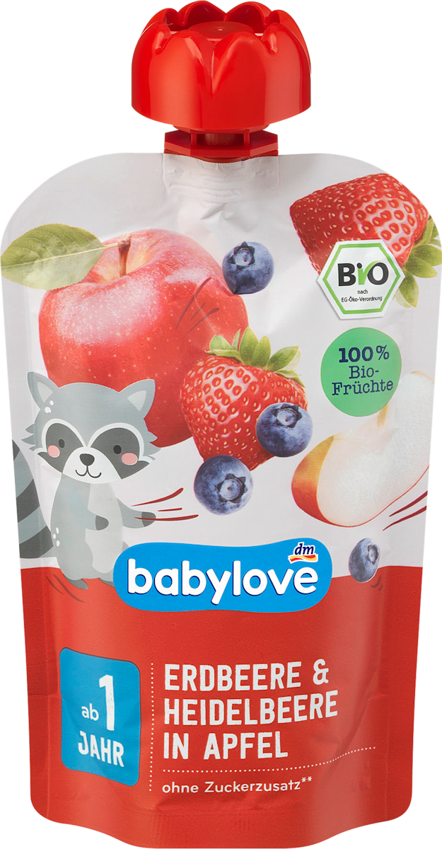 babylove Quetschie Erdbeere & Heidelbeere in Apfel ab 1 Jahr, 100 g