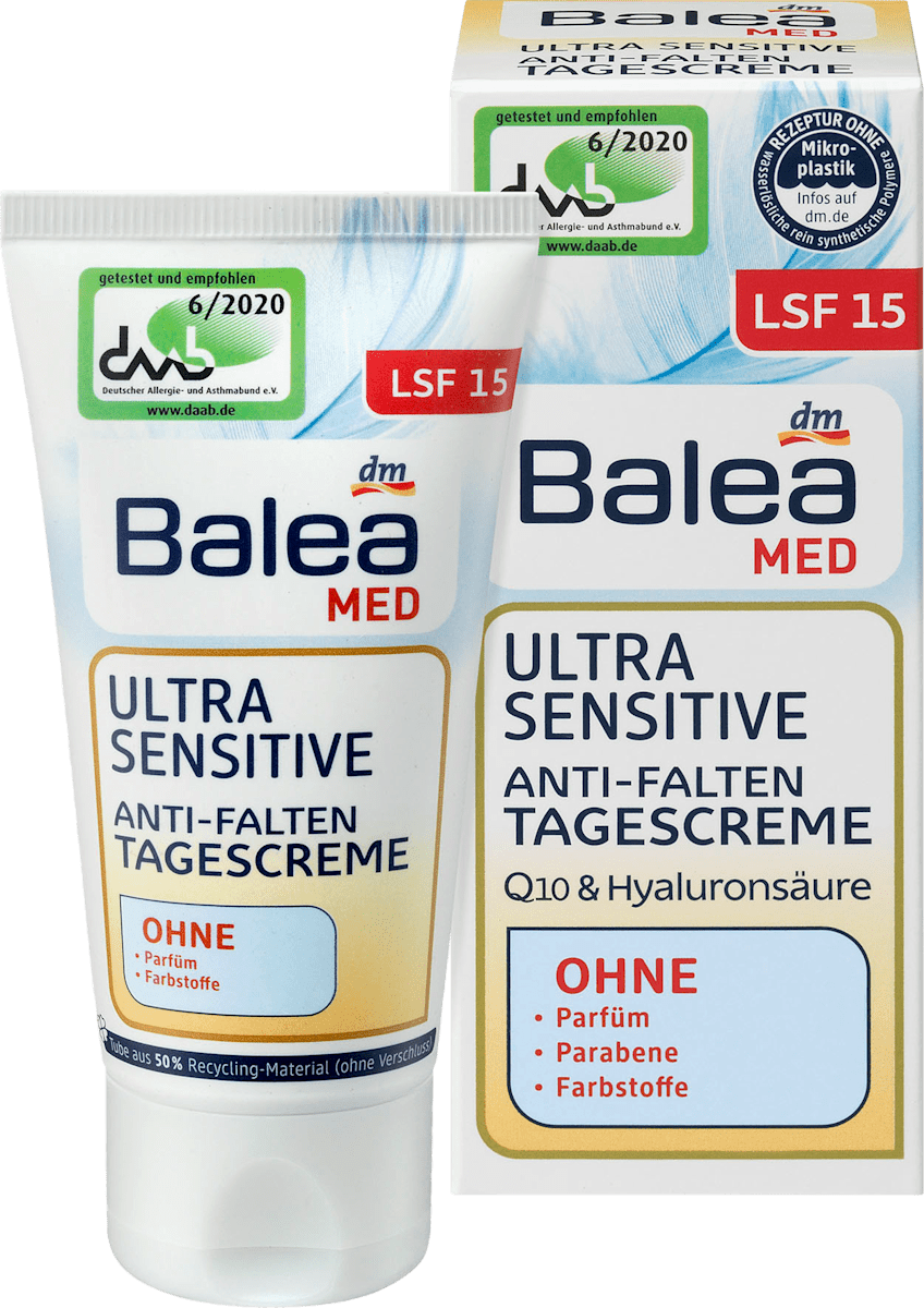 Balea MED Tagescreme Anti-Falten Ultra Sensitive Q10 LSF15, 50 ml ...