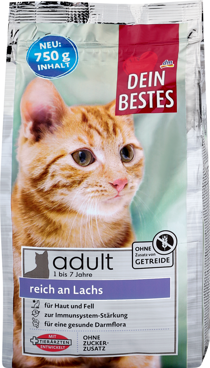 dein bestes adult katzen trockenfutter reich an lachs 750 g dm at