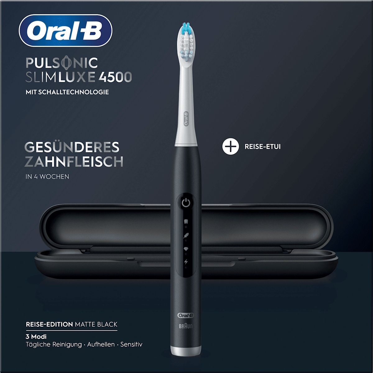 OralB Elektrische Zahnbürste Pulsonic Slim Luxe 4500 schwarz mit ReiseEtui, 1 St dauerhaft