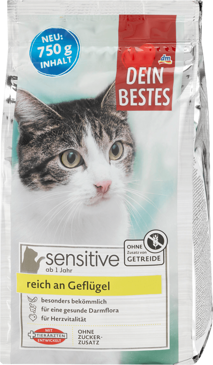 Dein Bestes Sensitive Katzen-Trockenfutter reich an Geflügel, 750 g - Dein Bestes Sensitive Katzen Trockenfutter Reich An Gefluegel