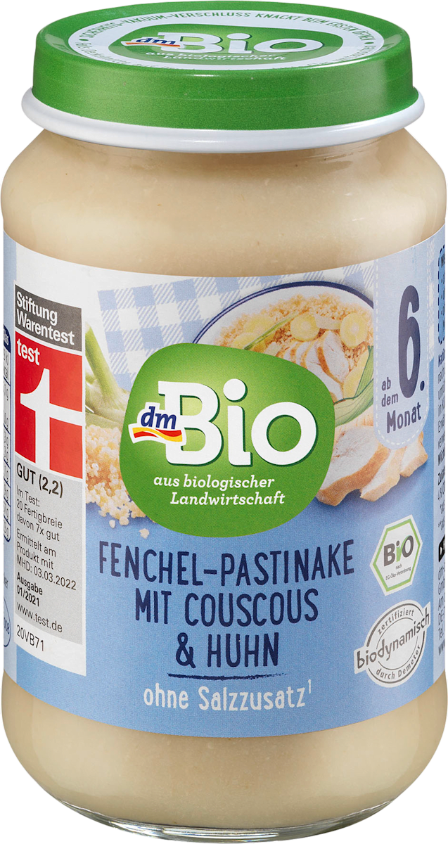 dmBio Menü FenchelPastinake mit Couscous und Huhn ab dem 6. Monat