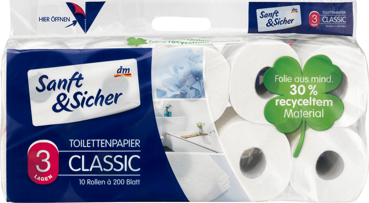 Sanft&Sicher Toilettenpapier Classic 3-lagig (10x200 Blatt), 10 St