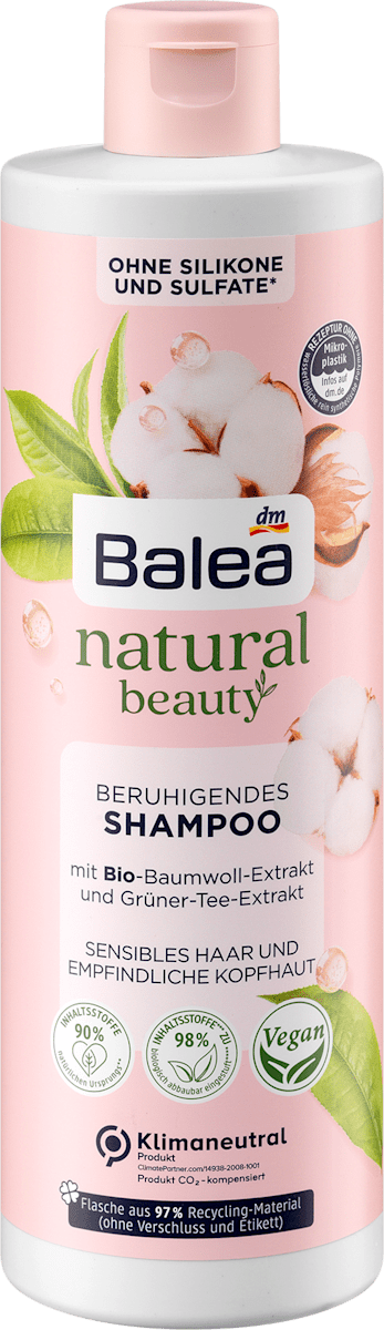Balea Shampoo Natural Beauty Bio-Baumwoll-Extrakt und Grüner-Tee-Extrakt, 400 ml