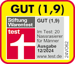 Grafik: GUT (1,9) Stiftung Warentest test GUT (1,9)  Im Test: 20 Nassrasierer für Männer Ausgabe 12/2024 www.test.de 24VO62