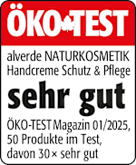 Grafik: Öko Test alverde NATURKOSMETIK HandcremeSchutz & Pflege sehr gut Öko-TEST Magazin Ausgabe 01/2025 50 Produkte im Test, davon 30x sehr gut 