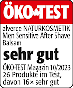 Grafik: Öko Test alverde NATURKOSMETIK Men Sensetive After Shave Balsam sehr gut Öko-TEST Magazin Ausgabe 10/2023 26 Produkte im Test, davon 16x sehr gut 