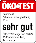Grafik: Öko Test Dontodent Zahnband extra gleitfähig 50m sehr gut Öko-TEST Magazin 10/2022 43 Produkte im Test, davon 14x sehr gut