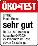 Grafik: Öko Test dmBio Pesto Rosso sehr gut Öko-TEST Magazin Ausgabe 04/2024 27 Produkte im Test, davon 3x sehr gut