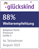 dm glückskind 66 % Weiterempfehlung Babylove Pants Premium Größe 5 94 Teilnehmer August 2025