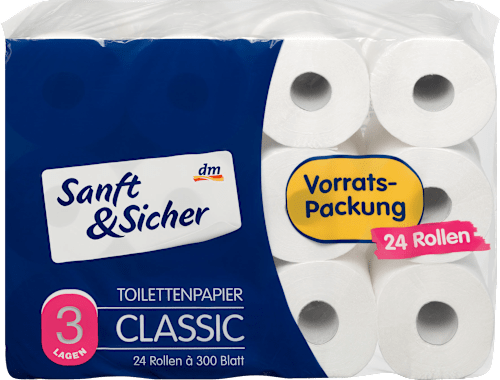 Sanft Sicher Toilettenpapier Classic 3 Lagig 24 X 300 Blatt 24 St Dauerhaft Gunstig Online Kaufen Dm De