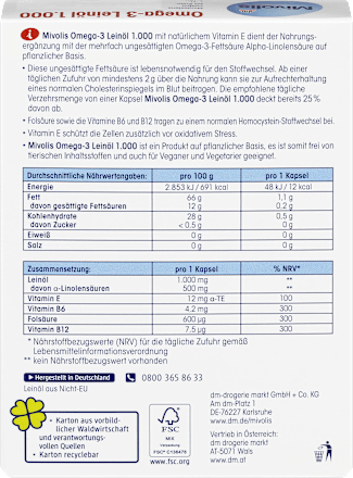 Mivolis Omega 3 Leinol 1 000 Kapseln 30 St 51 G Dauerhaft Gunstig Online Kaufen Dm De