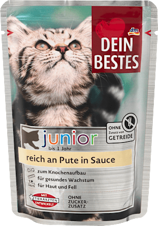 Dein Bestes Nassfutter Fur Katzen Junior Reich An Pute In Sauce 100 G Dauerhaft Gunstig Online Kaufen Dm De